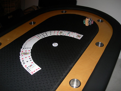 Additional workshop view of final assembly (photo 5) during a DIY poker table build