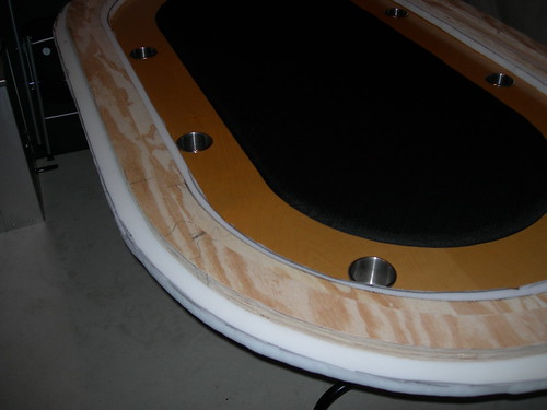 Additional workshop view of pad and wrap the rail (photo 3) during a DIY poker table build