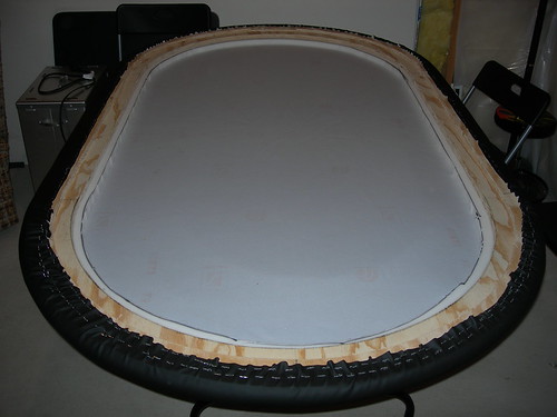 Additional workshop view of pad and wrap the rail (photo 6) during a DIY poker table build