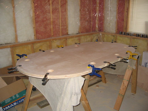 Additional workshop view of glue and clamp the table structure (photo 5) during a DIY poker table build
