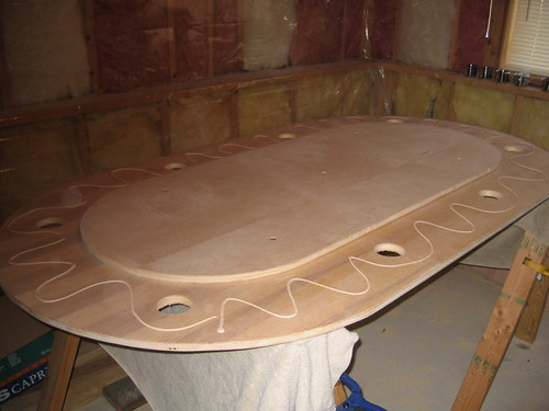 Additional workshop view of glue and clamp the table structure (photo 4) during a DIY poker table build