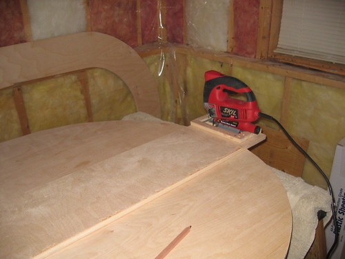 Additional workshop view of cut the padded rail boards (photo 5) during a DIY poker table build